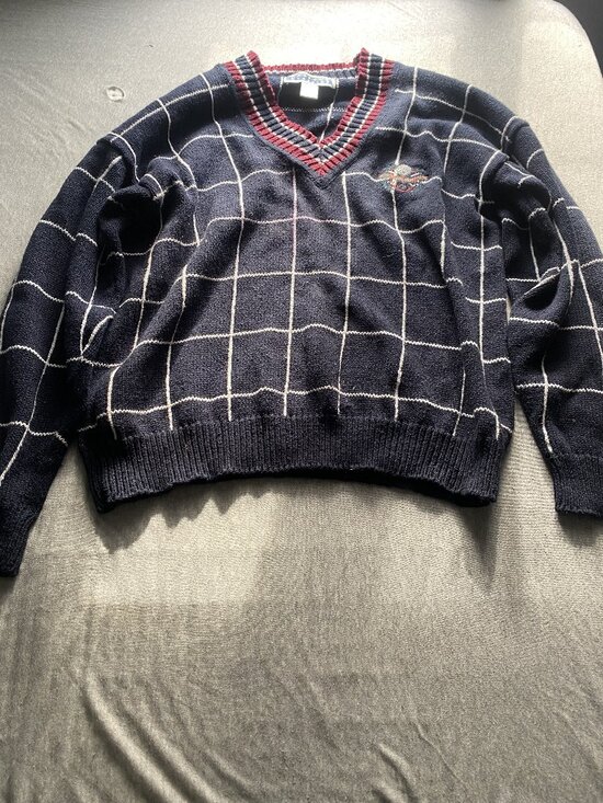 Other Other - Harbour Classics Navy Plaid V-Neck Sweater | Vintage Preppy 🍂